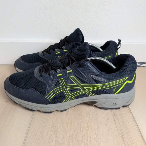 ASICS Gel-Venture 8 Mens 13 Trail Running Shoes Navy Blue Lime Green Sneakers